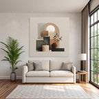 Modern Abstract Geometric Illustration With Plants And Sun Element Earthy Tones
