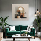 Modern Abstract Geometric Illustration With Plants And Sun Element Earthy Tones