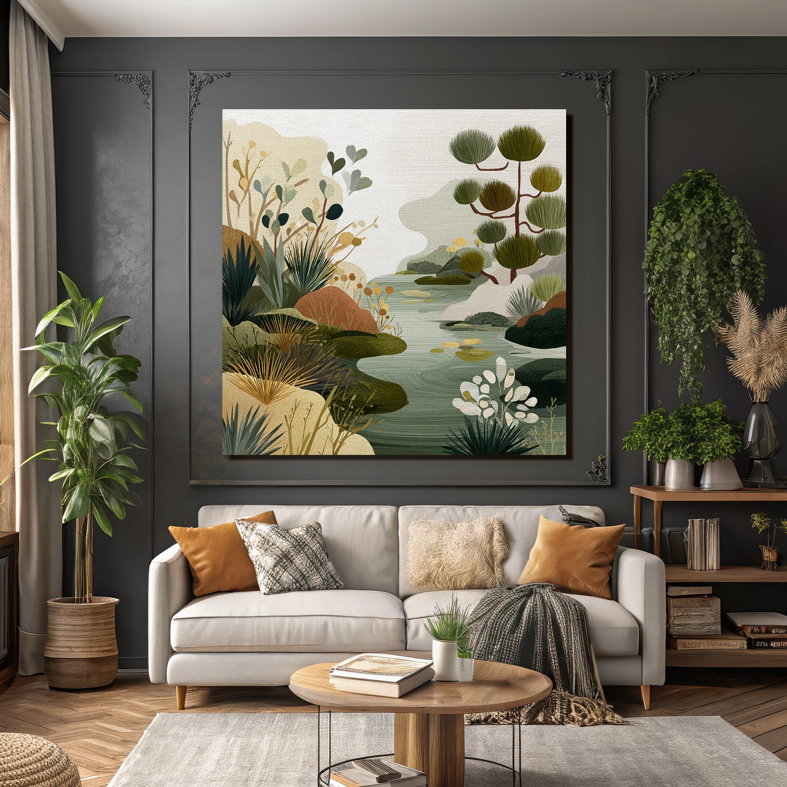 Natural Landscape Illustration Earthy Tones And Texture