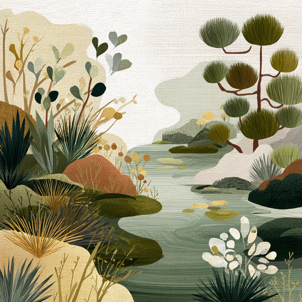 Natural Landscape Illustration Earthy Tones And Texture | Japandi | Einrichtungsstile