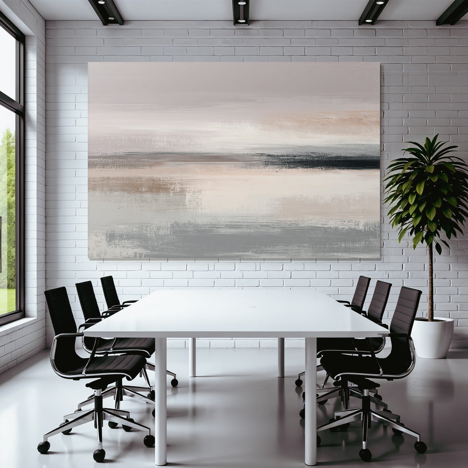 Abstract Artwork Soft Brush Strokes Muted Color Palette Gray Beige Pink Blending