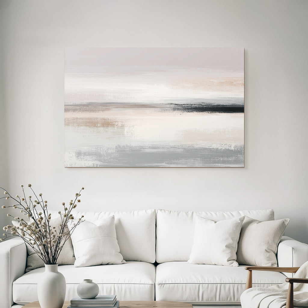 Abstract Artwork Soft Brush Strokes Muted Color Palette Gray Beige Pink Blending