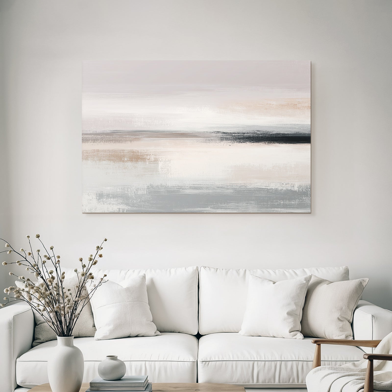 Abstract Artwork Soft Brush Strokes Muted Color Palette Gray Beige Pink Blending