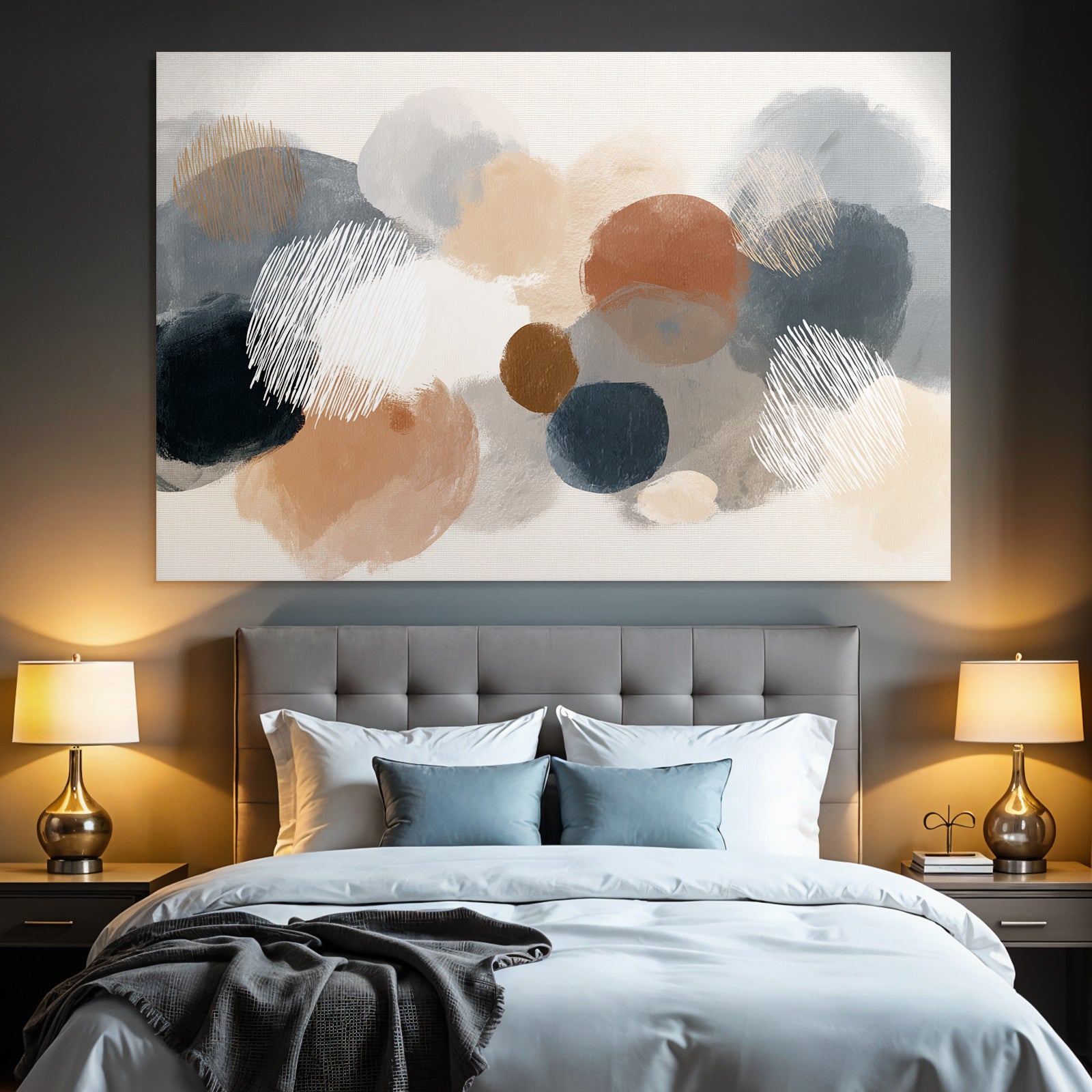 Abstract Circles Modern Aesthetic Muted Colors Blue Orange Beige Gray
