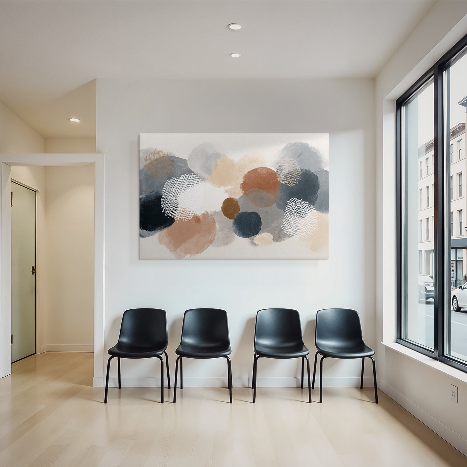 Abstract Circles Modern Aesthetic Muted Colors Blue Orange Beige Gray
