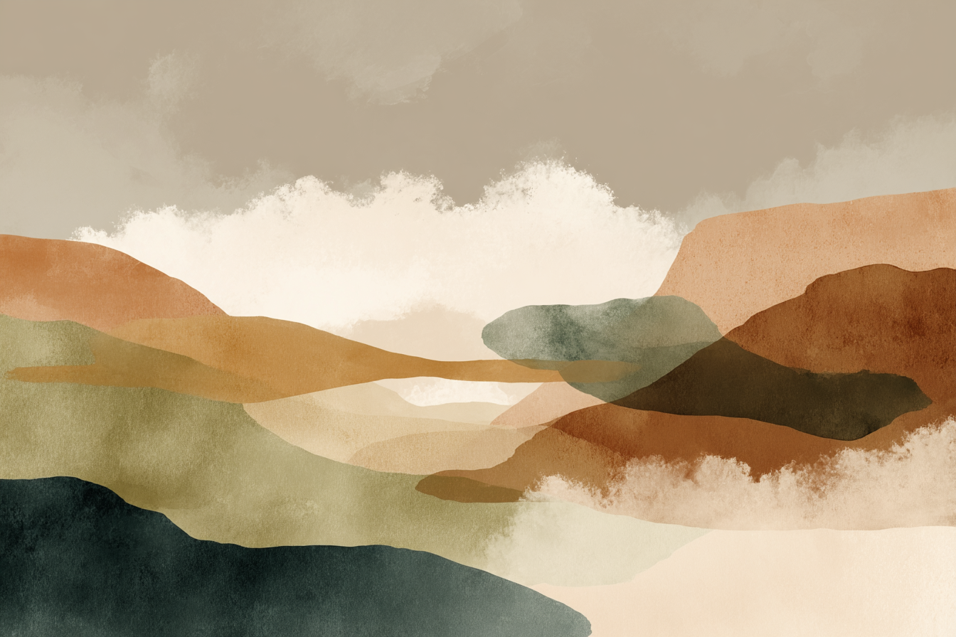 Abstract Landscape Illustration Soft Gradients Natural Colors Serene Outdoor Scene | Japandi | Einrichtungsstile