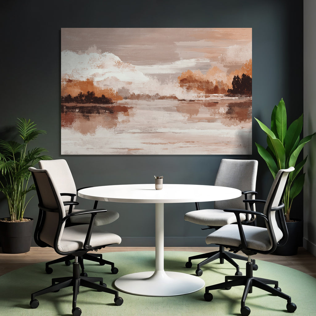Abstract Landscape Painting Serene Scene With Water And Clouds Soft Colors Textures