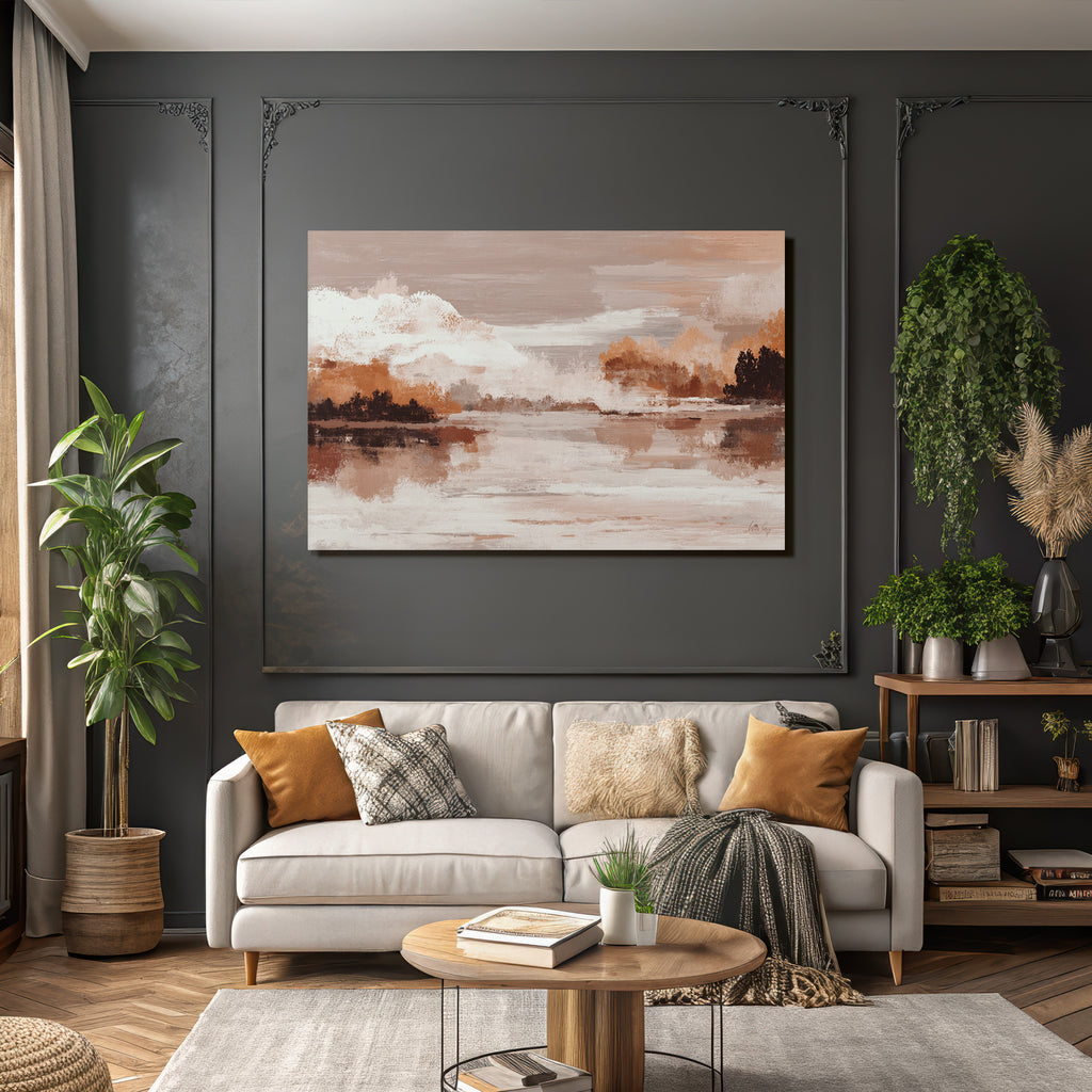 Abstract Landscape Painting Serene Scene With Water And Clouds Soft Colors Textures