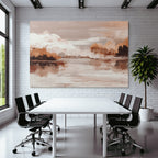 Abstract Landscape Painting Serene Scene With Water And Clouds Soft Colors Textures