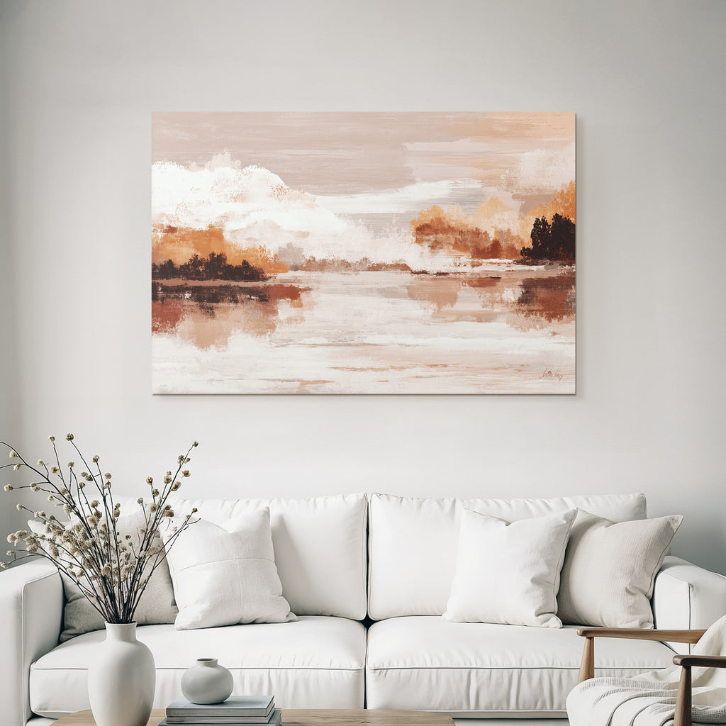 Abstract Landscape Painting Serene Scene With Water And Clouds Soft Colors Textures