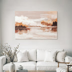 Abstract Landscape Painting Serene Scene With Water And Clouds Soft Colors Textures