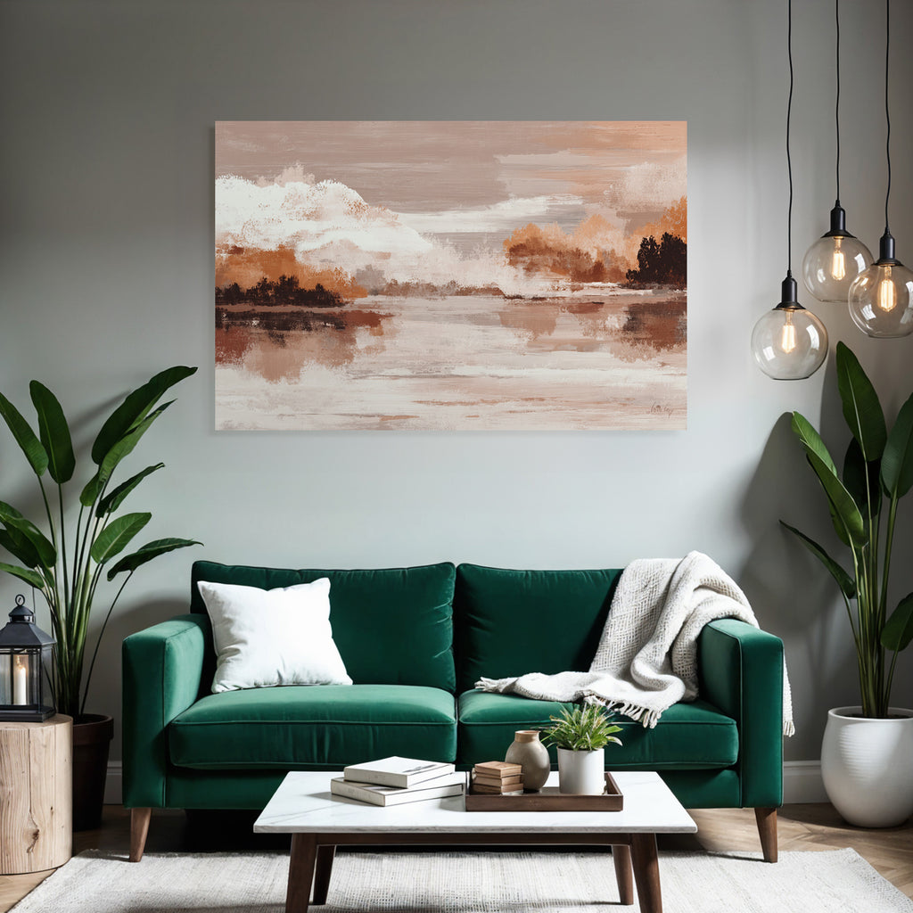 Abstract Landscape Painting Serene Scene With Water And Clouds Soft Colors Textures