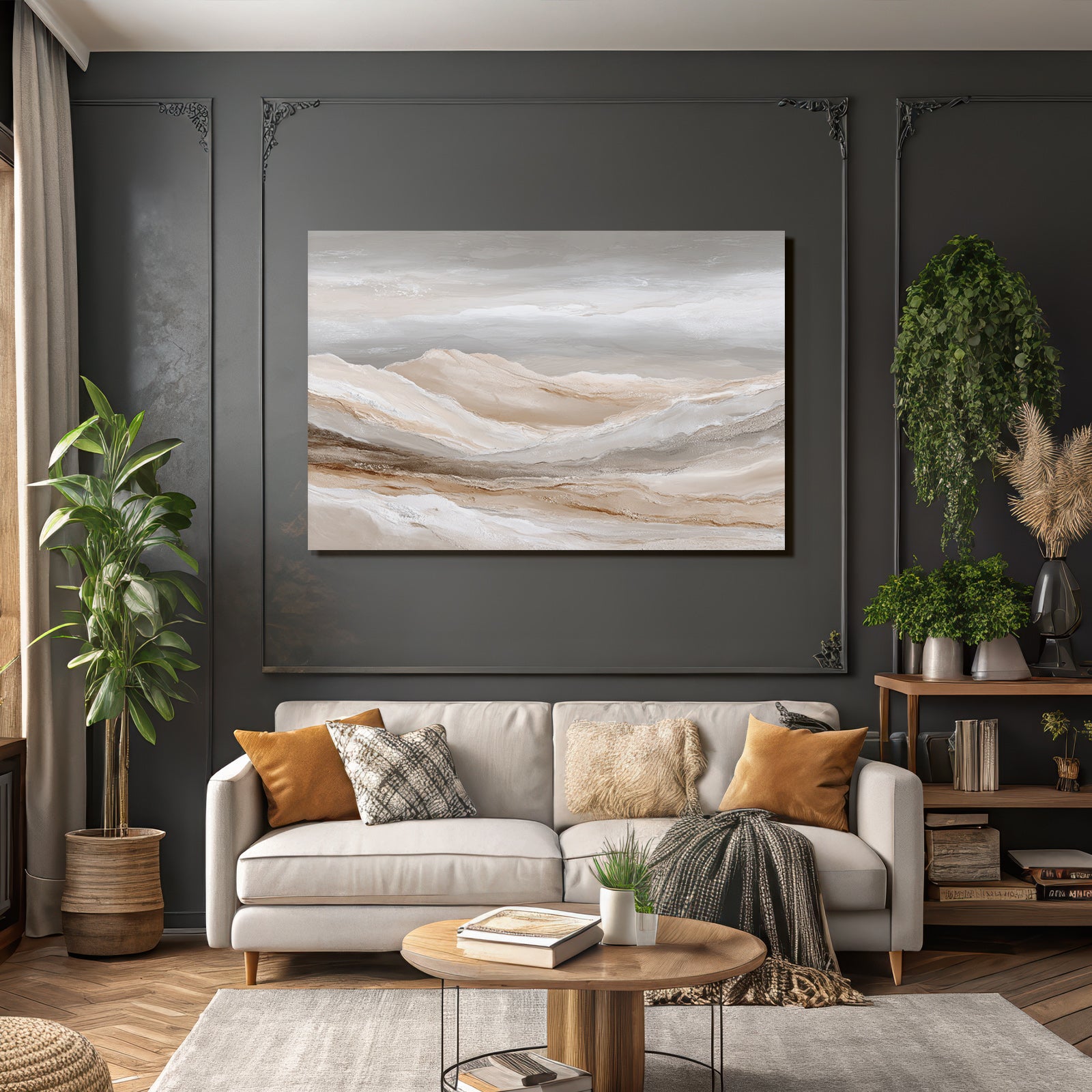 Abstract Landscape Soft Layers Neutral Tones Beige Cream Gray