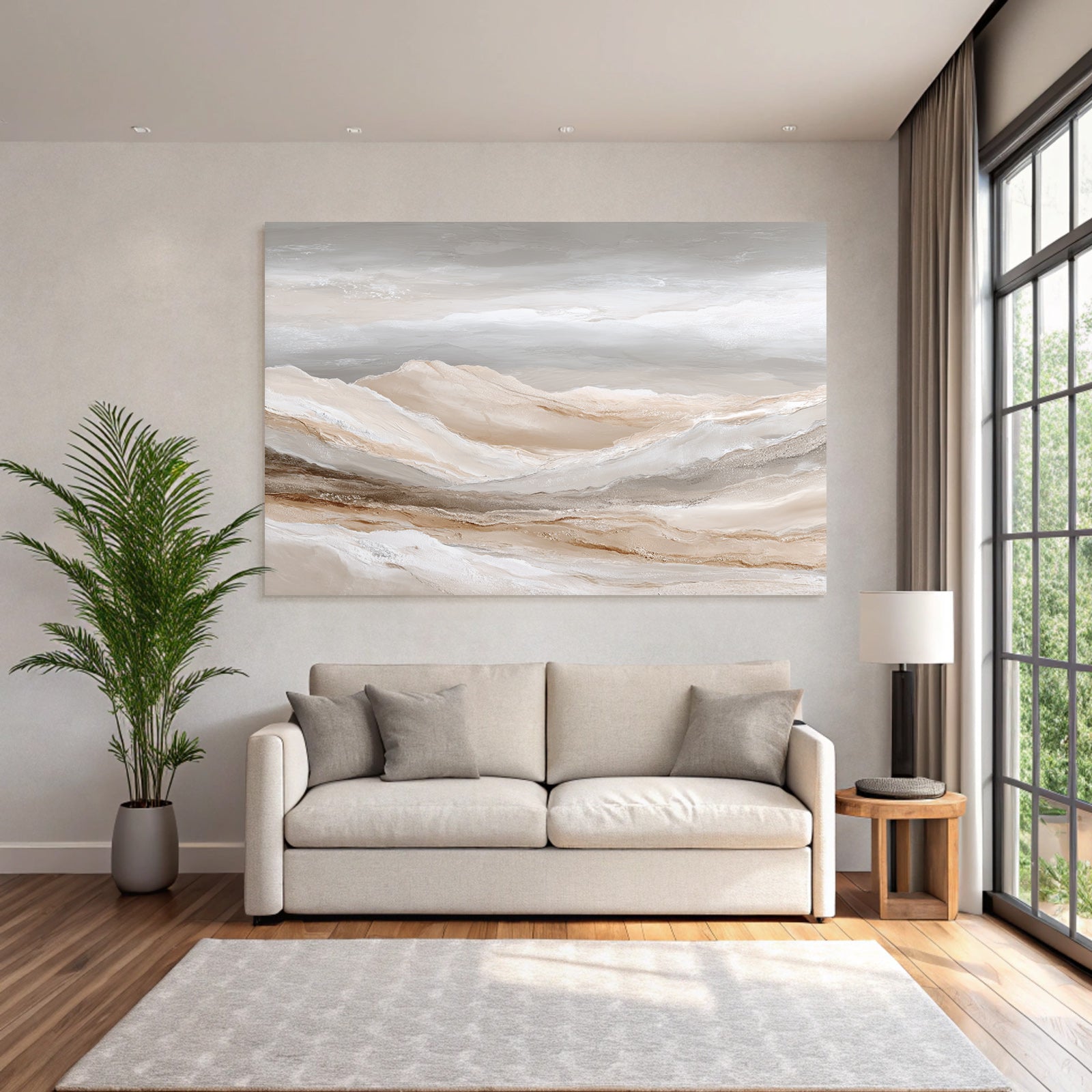Abstract Landscape Soft Layers Neutral Tones Beige Cream Gray