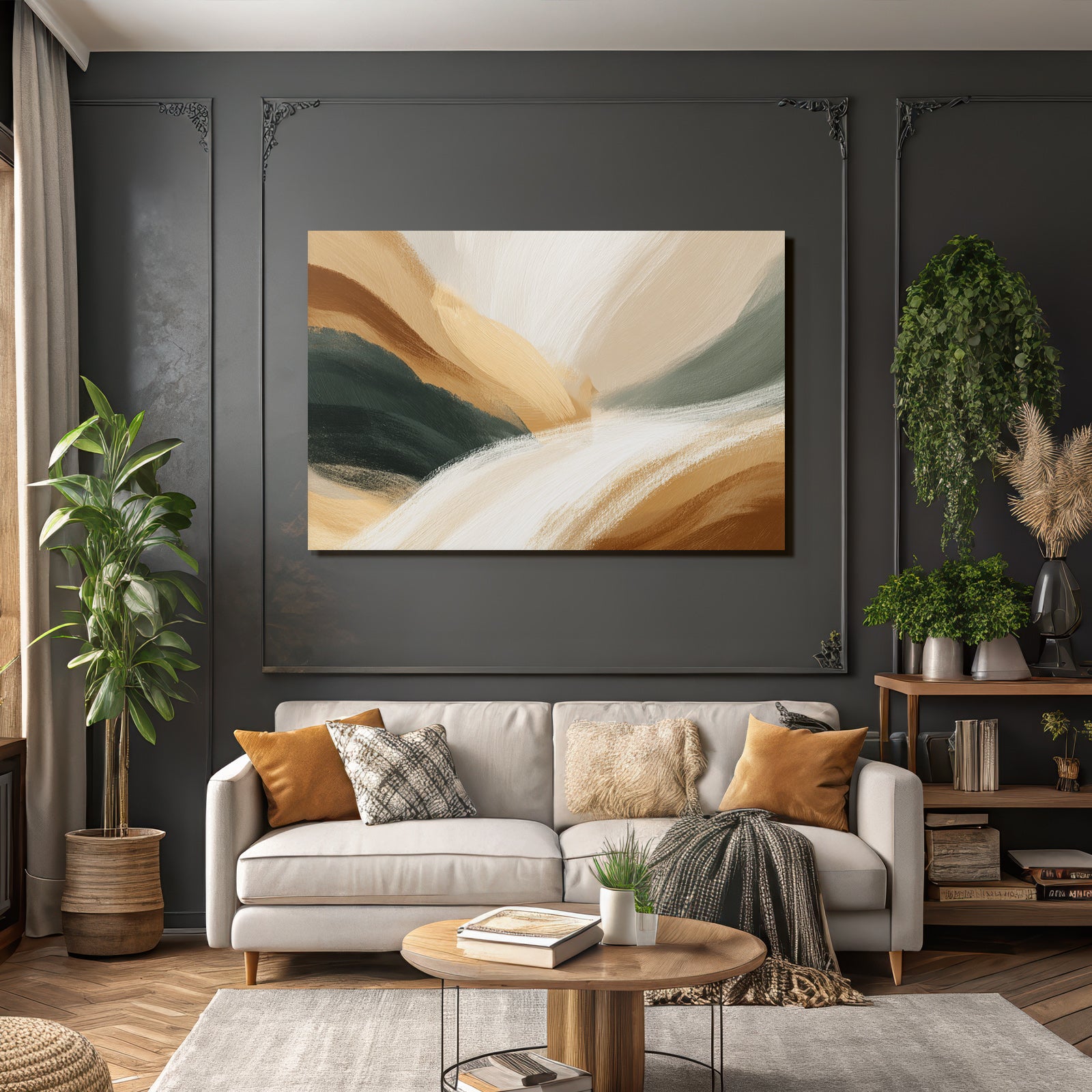 Abstract Painting Swirl Earthy Colors Brown Green