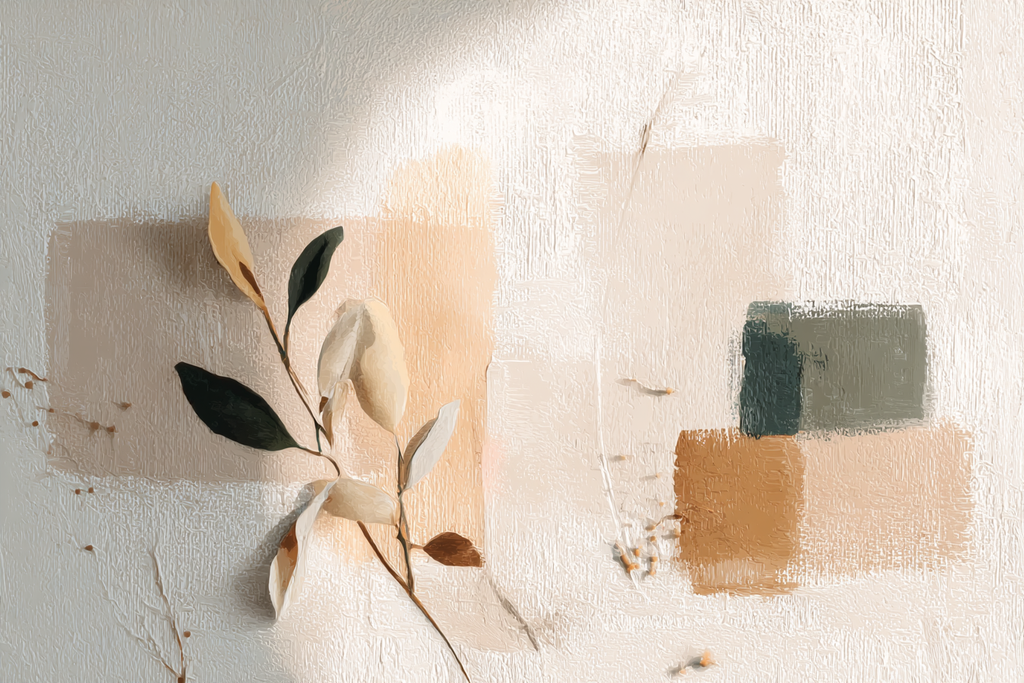 Abstract Shapes Dried Leaves Textured Background Muted Colors | Japandi | Einrichtungsstile