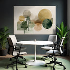 Abstract Trees With Circles Muted Colors Greens Browns Golds