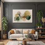 Abstract Trees With Circles Muted Colors Greens Browns Golds