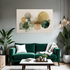 Abstract Trees With Circles Muted Colors Greens Browns Golds
