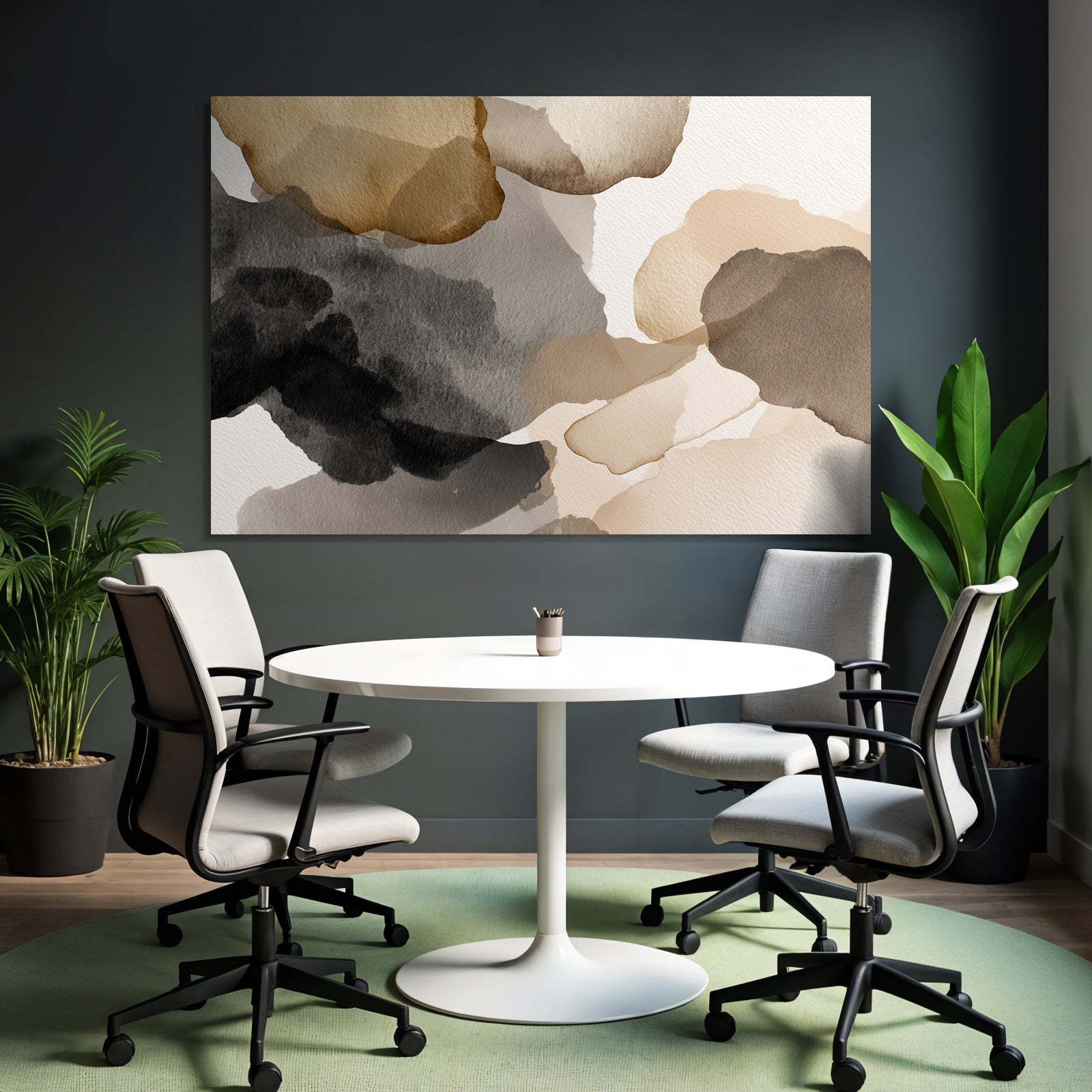 Abstrakte Aquarellmalerei Erdtoene Braun Schwarz Beige