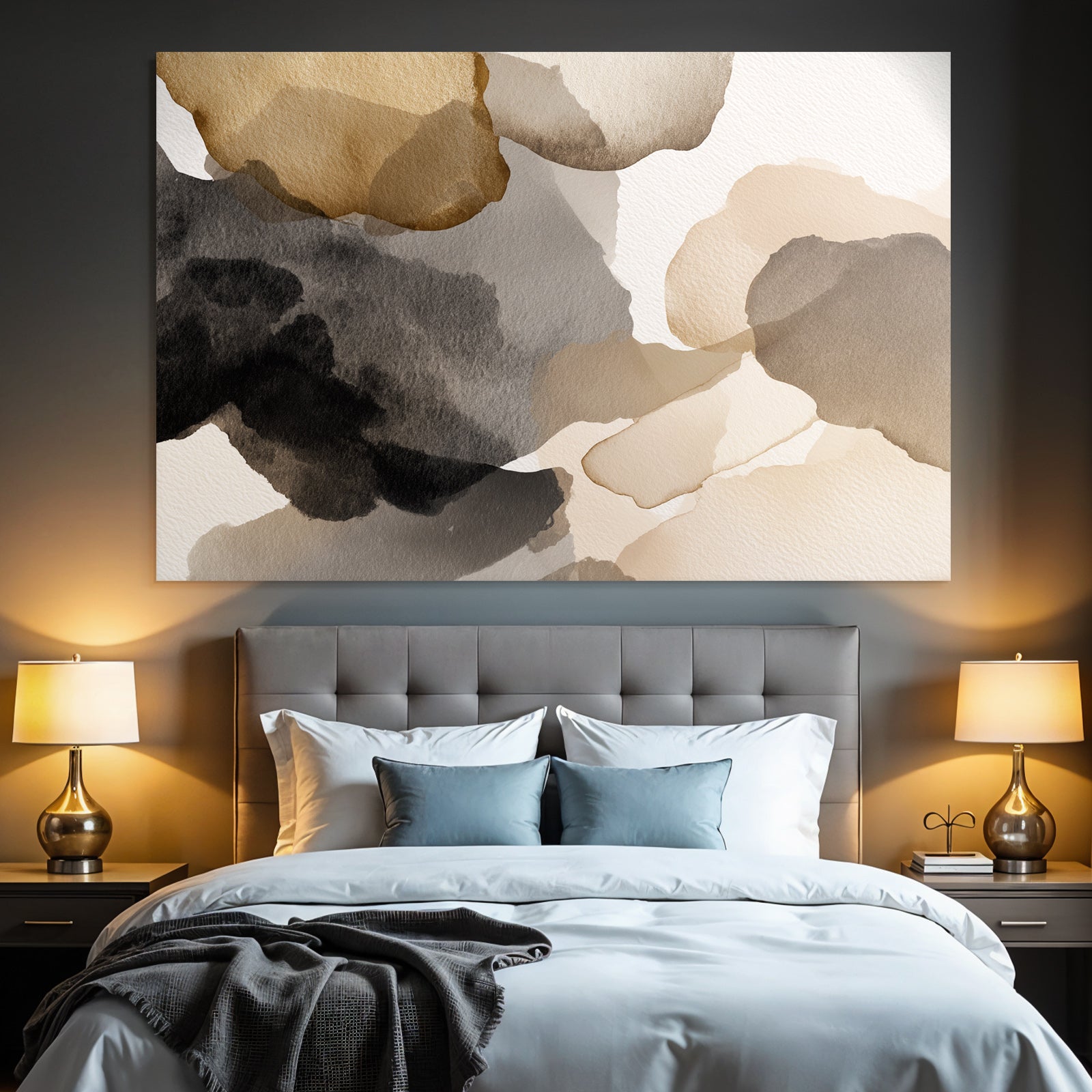 Abstrakte Aquarellmalerei Erdtoene Braun Schwarz Beige