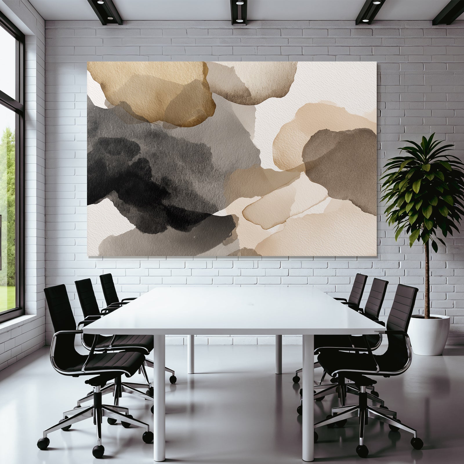 Abstrakte Aquarellmalerei Erdtoene Braun Schwarz Beige