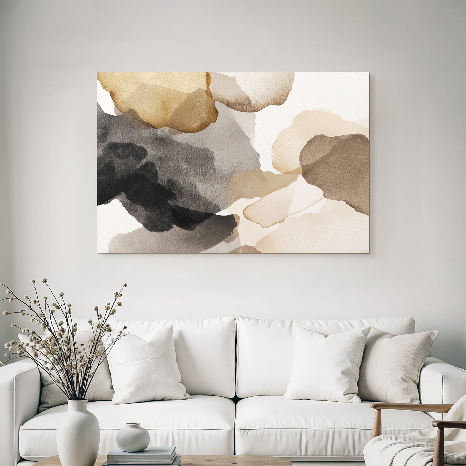 Abstrakte Aquarellmalerei Erdtoene Braun Schwarz Beige