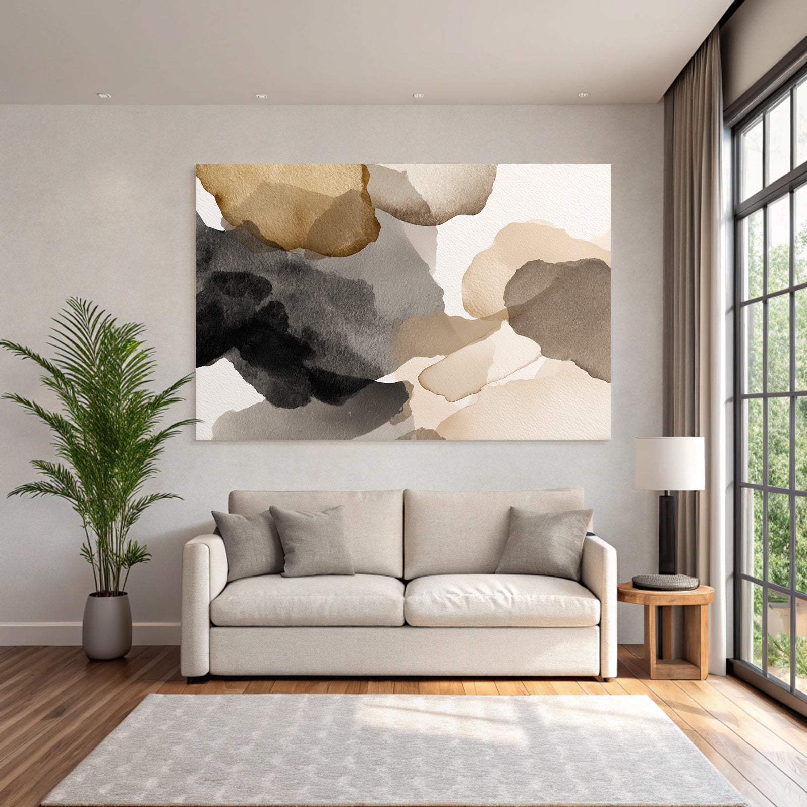 Abstrakte Aquarellmalerei Erdtoene Braun Schwarz Beige