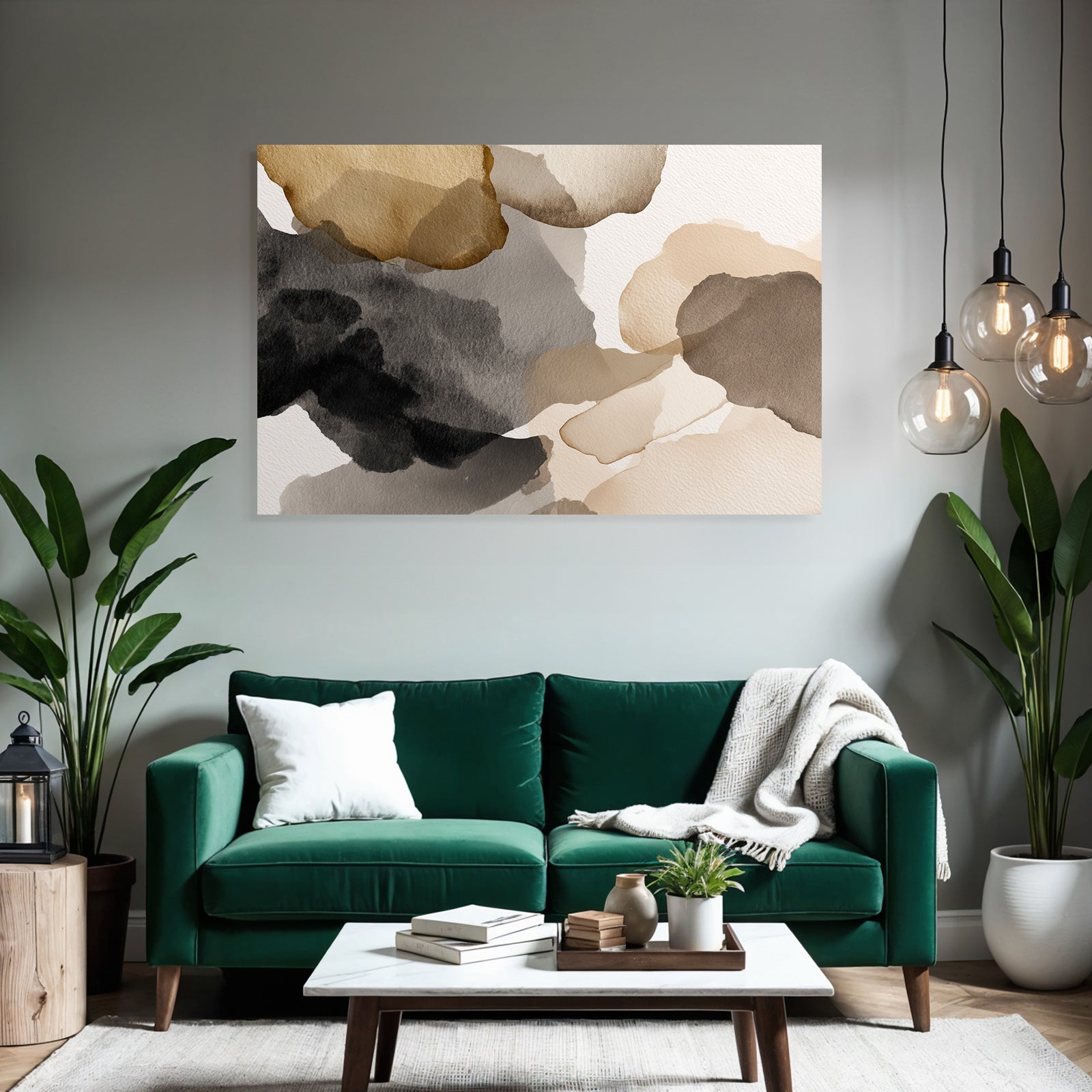 Abstrakte Aquarellmalerei Erdtoene Braun Schwarz Beige