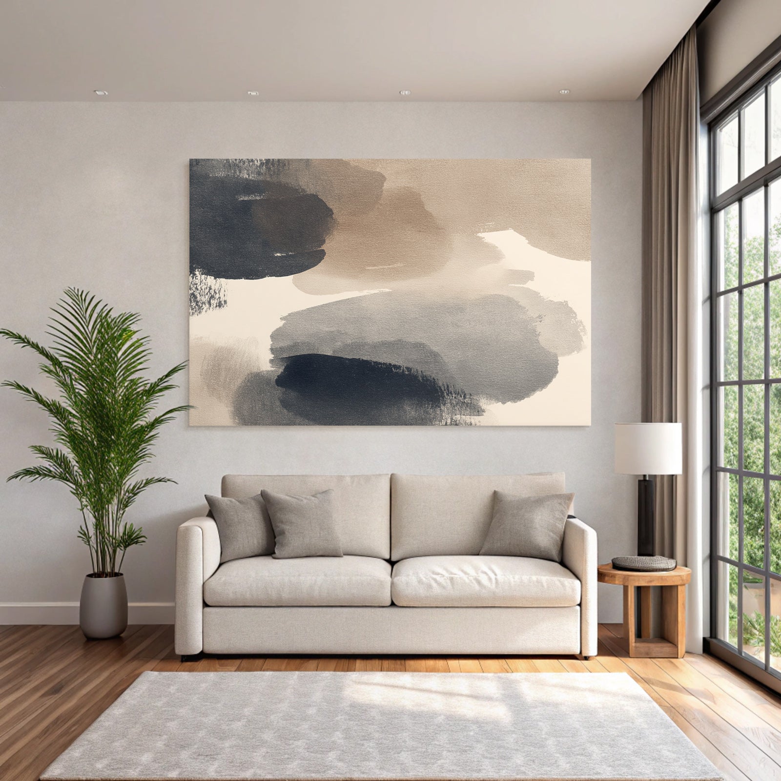 Abstrakte Aquarellmalerei In Beige Braun Und Marineblau