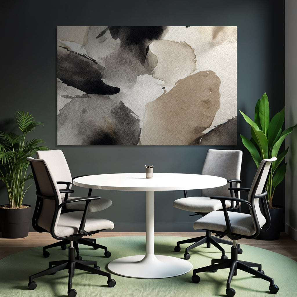 Abstrakte Aquarellmalerei Schwarz Beige Weiss
