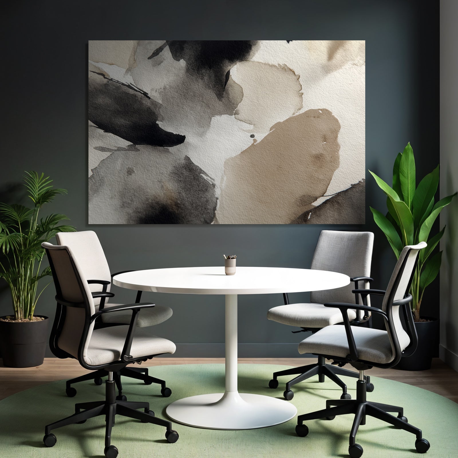 Abstrakte Aquarellmalerei Schwarz Beige Weiss