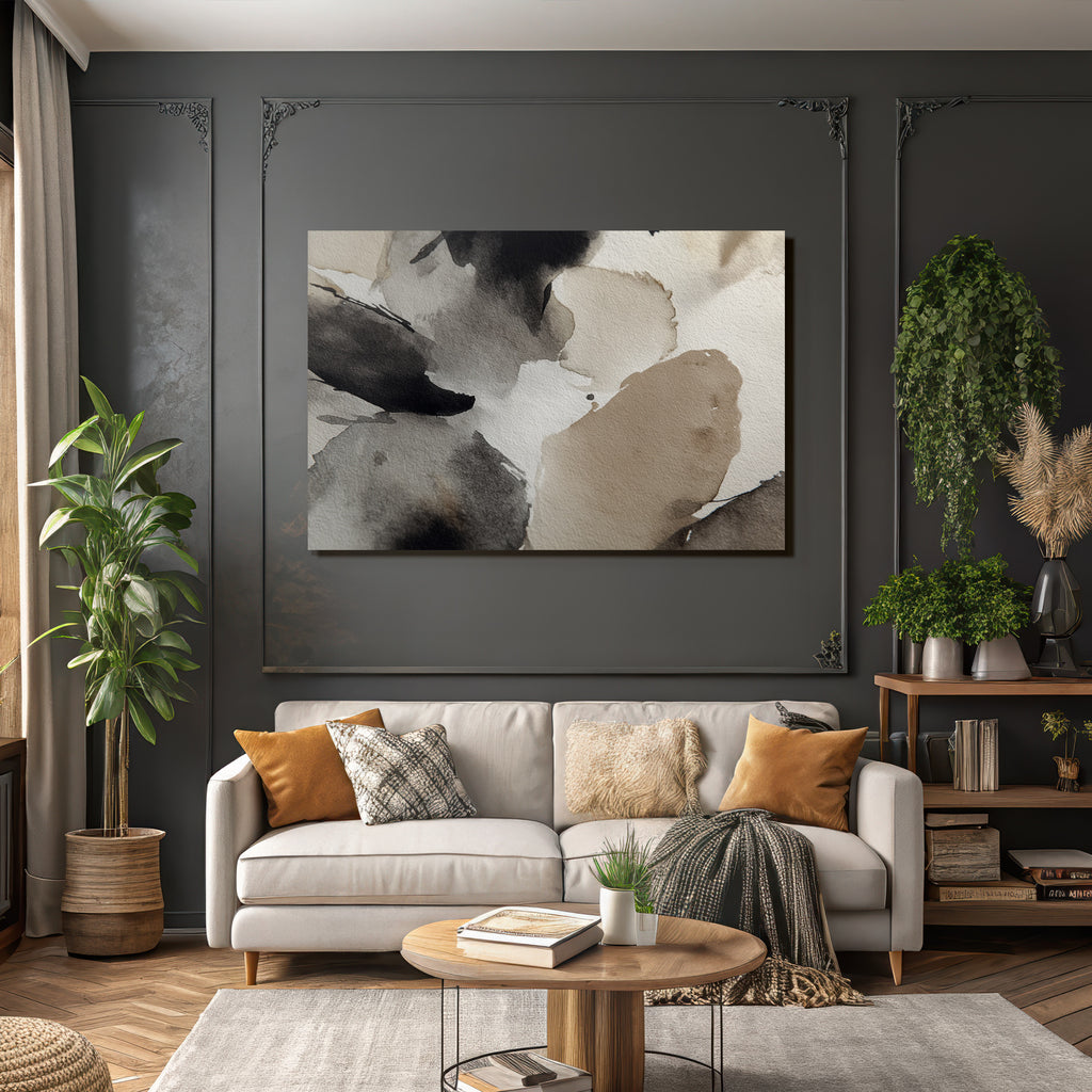 Abstrakte Aquarellmalerei Schwarz Beige Weiss