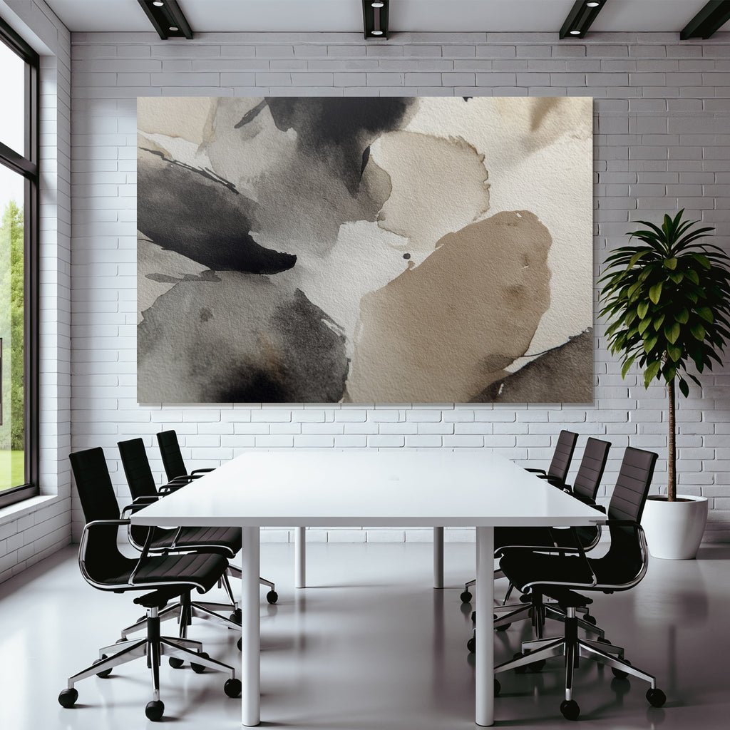 Abstrakte Aquarellmalerei Schwarz Beige Weiss
