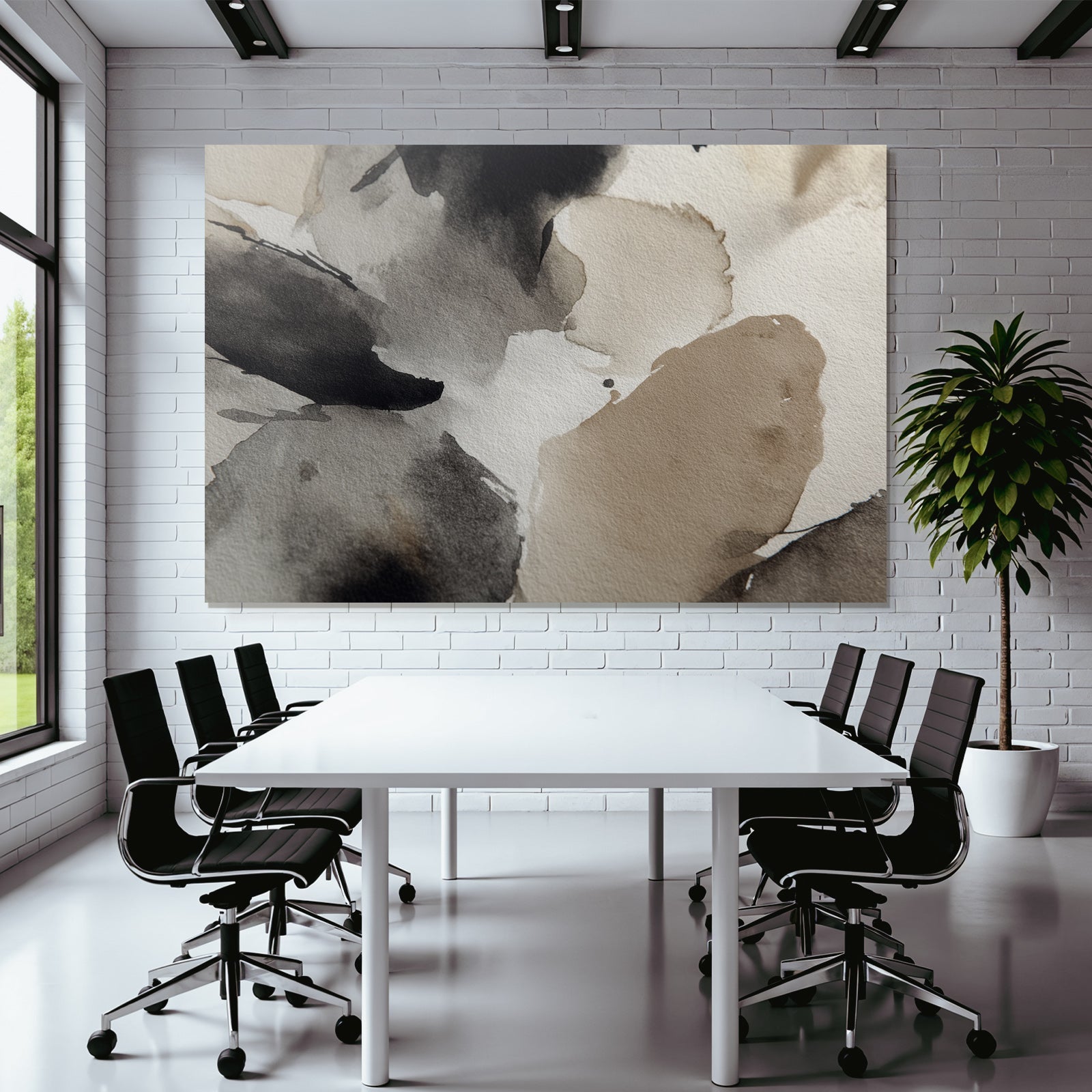 Abstrakte Aquarellmalerei Schwarz Beige Weiss