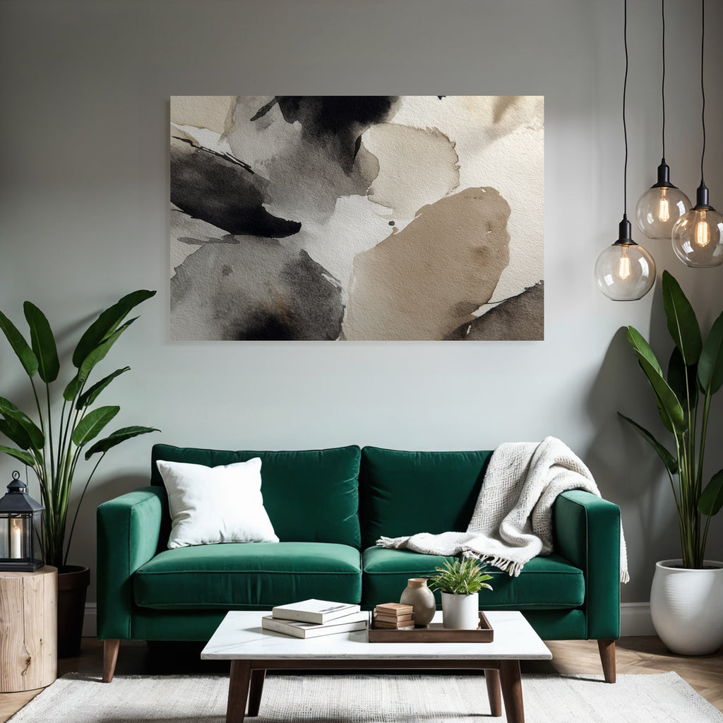 Abstrakte Aquarellmalerei Schwarz Beige Weiss