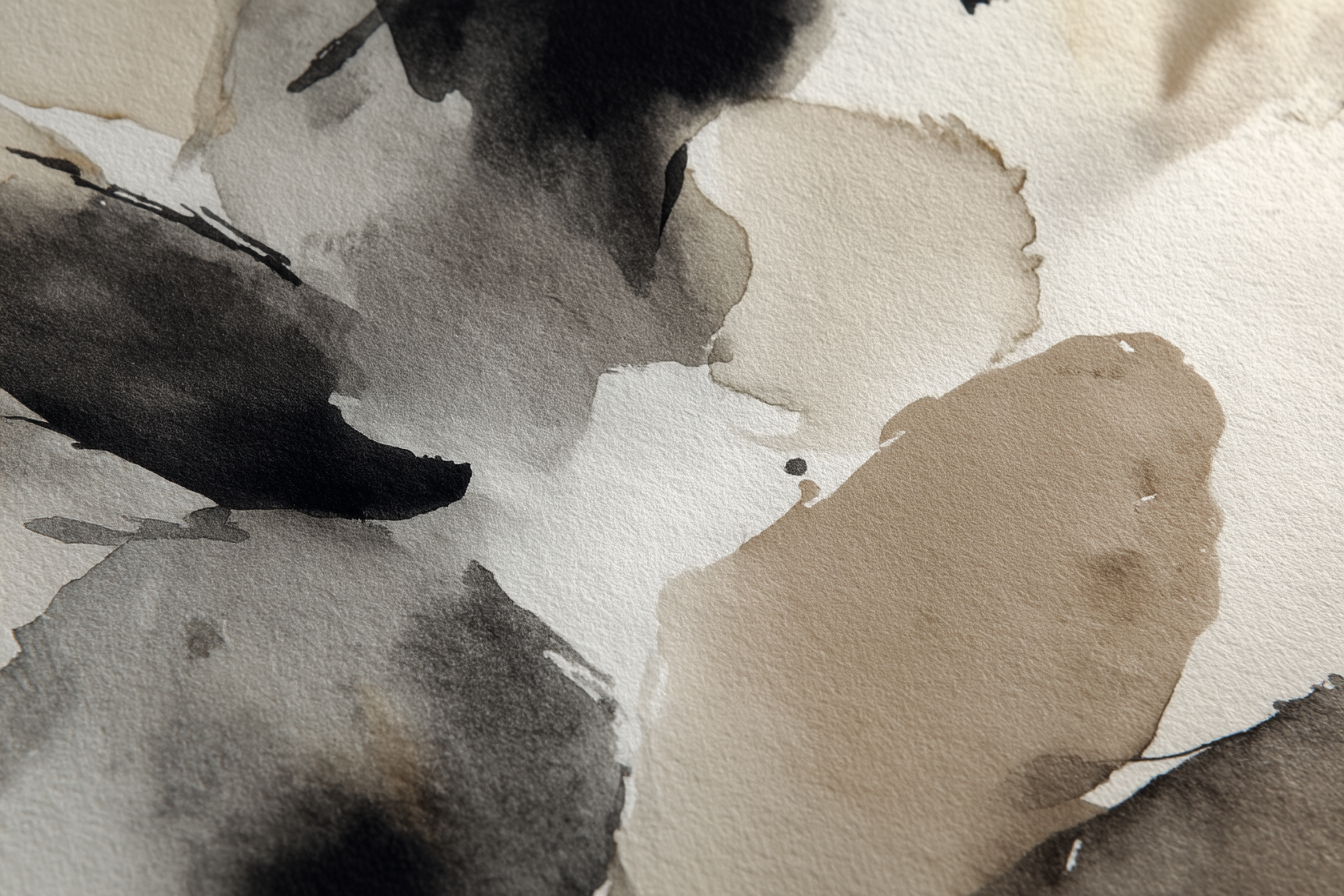 Abstrakte Aquarellmalerei Schwarz Beige Weiss | Japandi | Einrichtungsstile