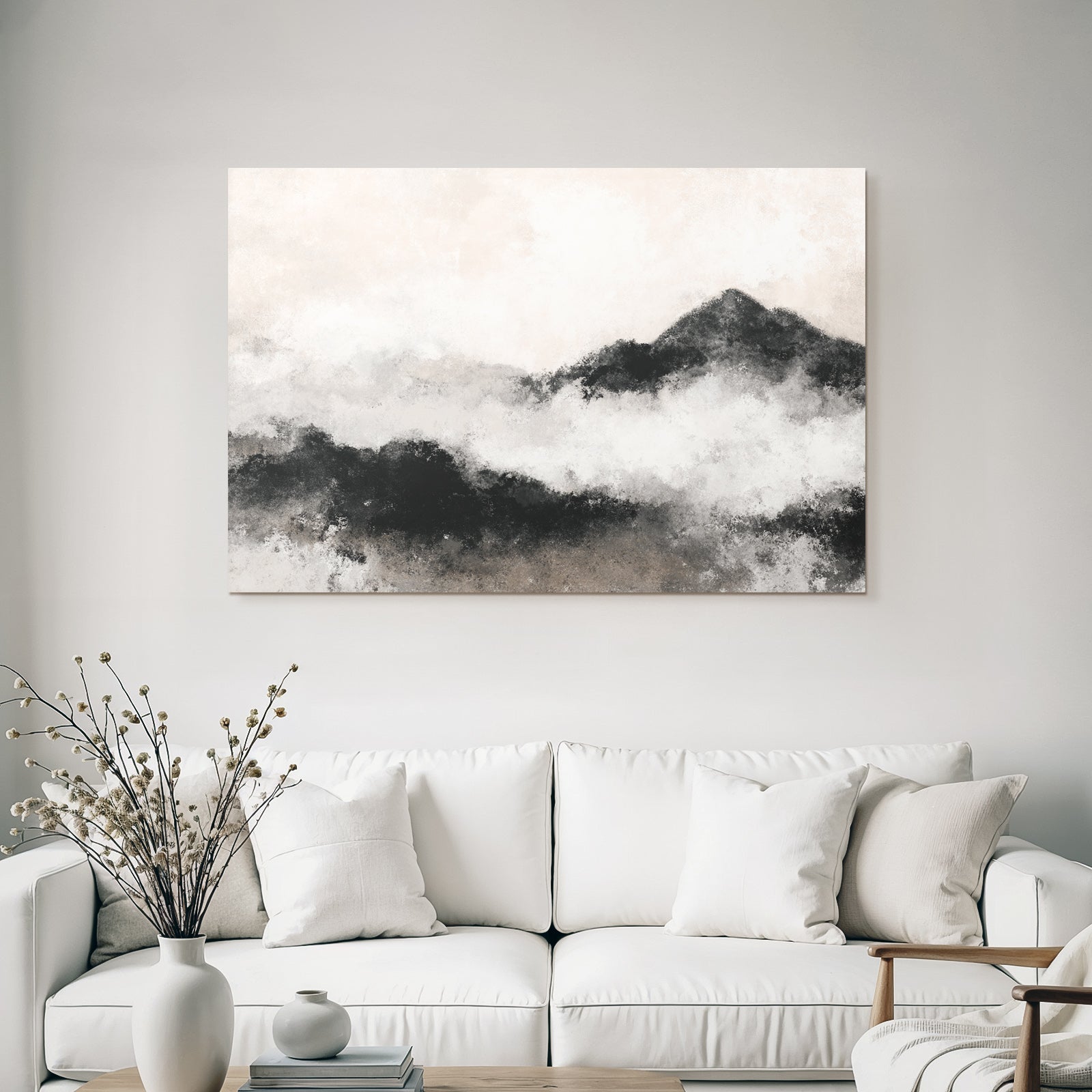 Abstrakte Darstellung Von Bergen Und Wolken Sanfte Farbpalette