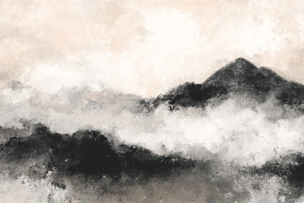 Abstrakte Darstellung Von Bergen Und Wolken Sanfte Farbpalette | Japandi | Einrichtungsstile