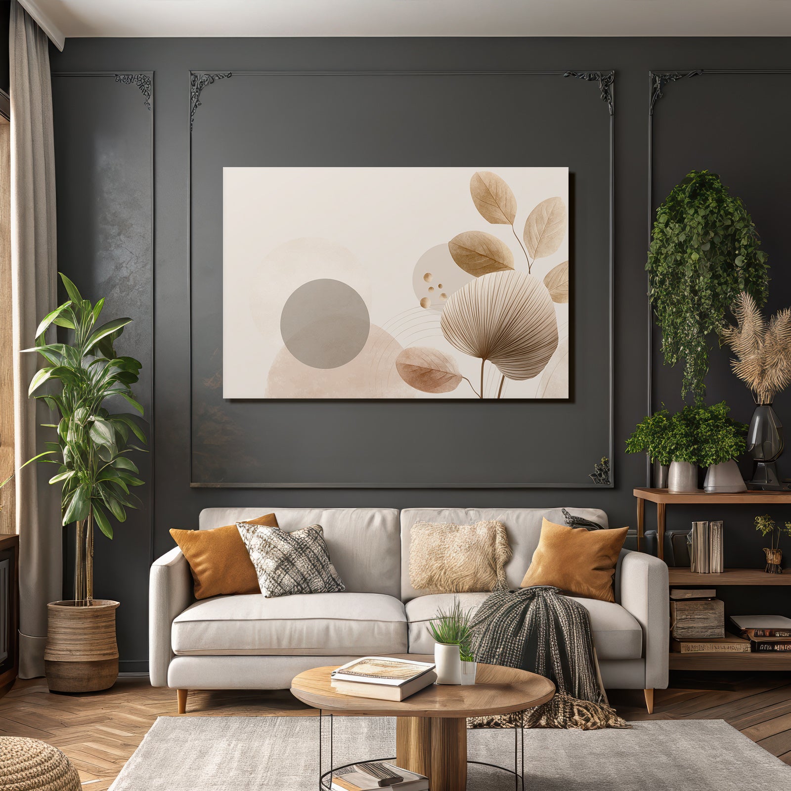 Abstrakte Formen Blaetter Erdige Toene Minimalistische Atmosphaere