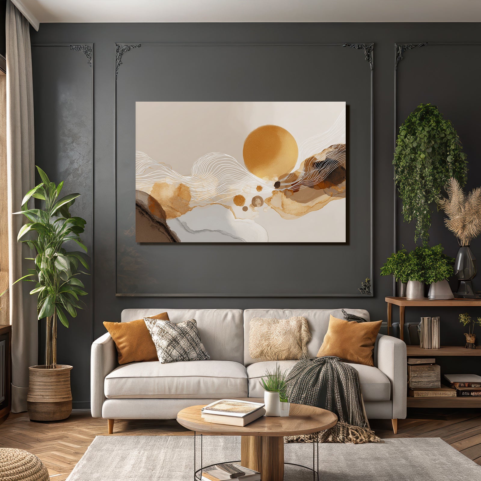 Abstrakte Illustration Warme Farben Fluessige Formen Sonne