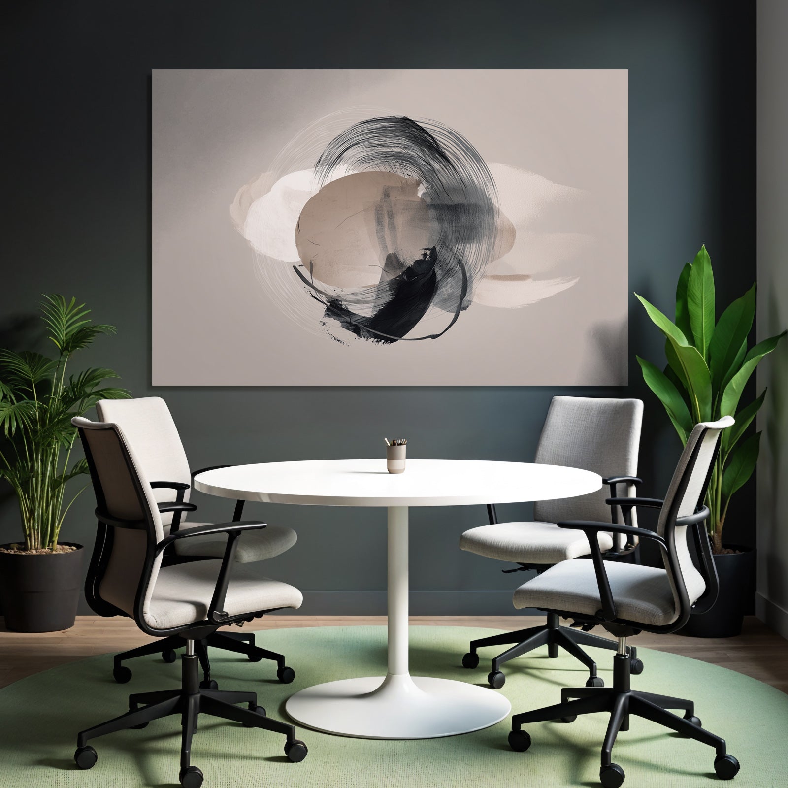 Abstrakte Kunst Kreis Und Pinselstriche Neutrale Farben