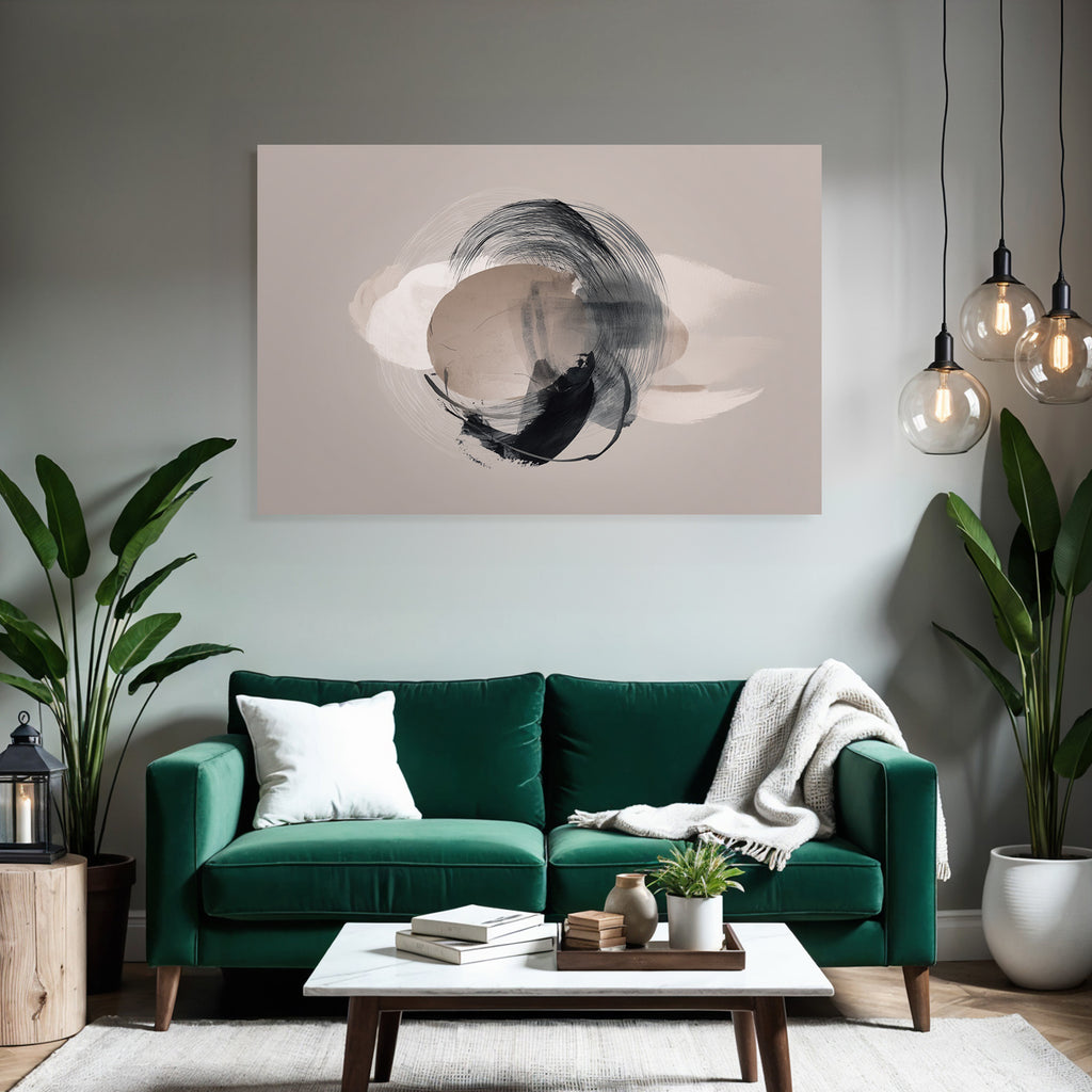 Abstrakte Kunst Kreis Und Pinselstriche Neutrale Farben