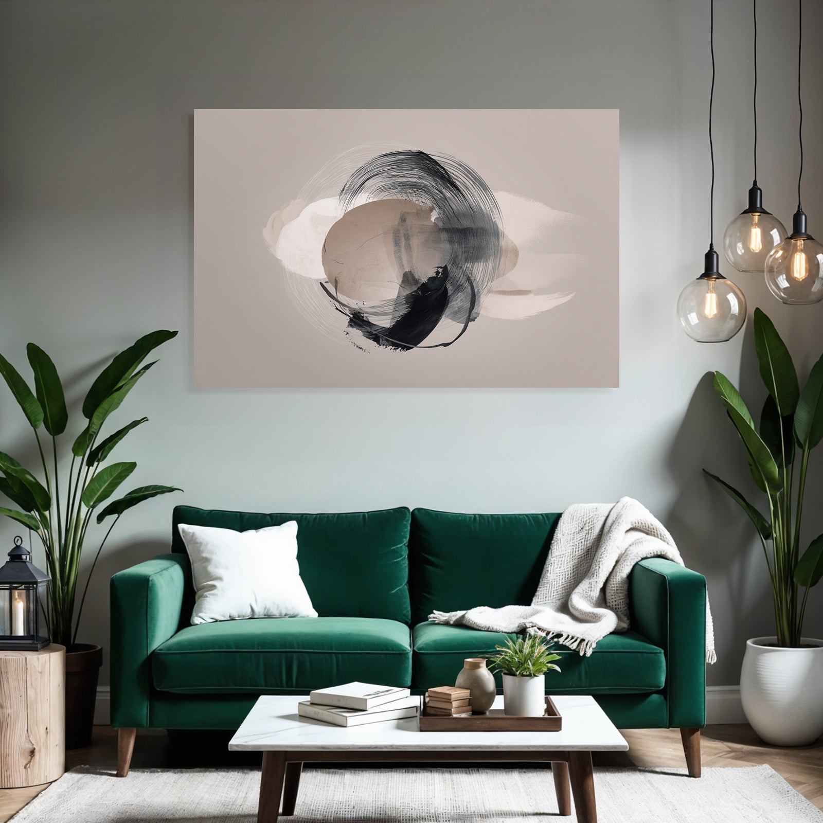 Abstrakte Kunst Kreis Und Pinselstriche Neutrale Farben