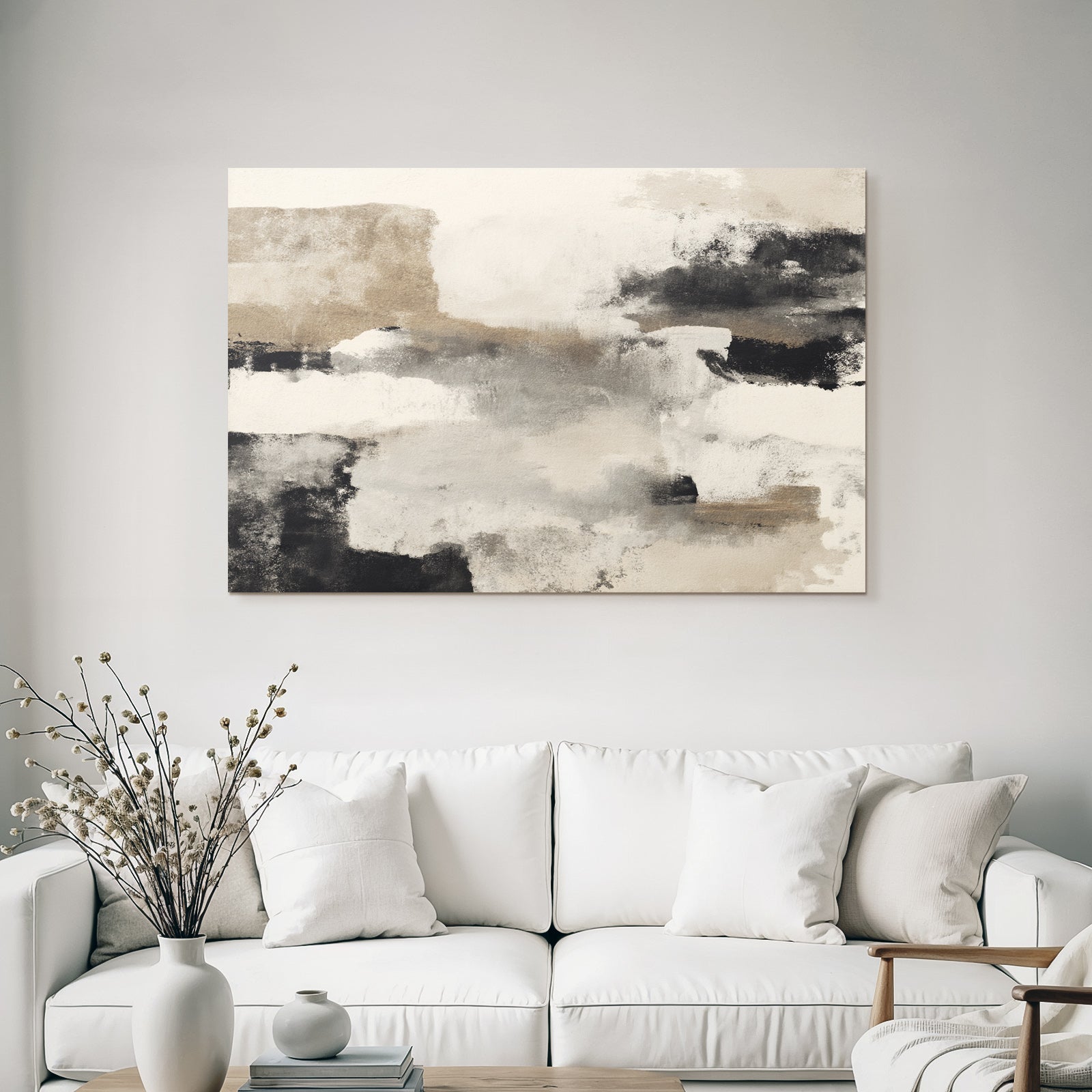 Abstrakte Kunst Mit Beigen Grauen Und Schwarzen Farben Malerischer Stil Mit Texturen