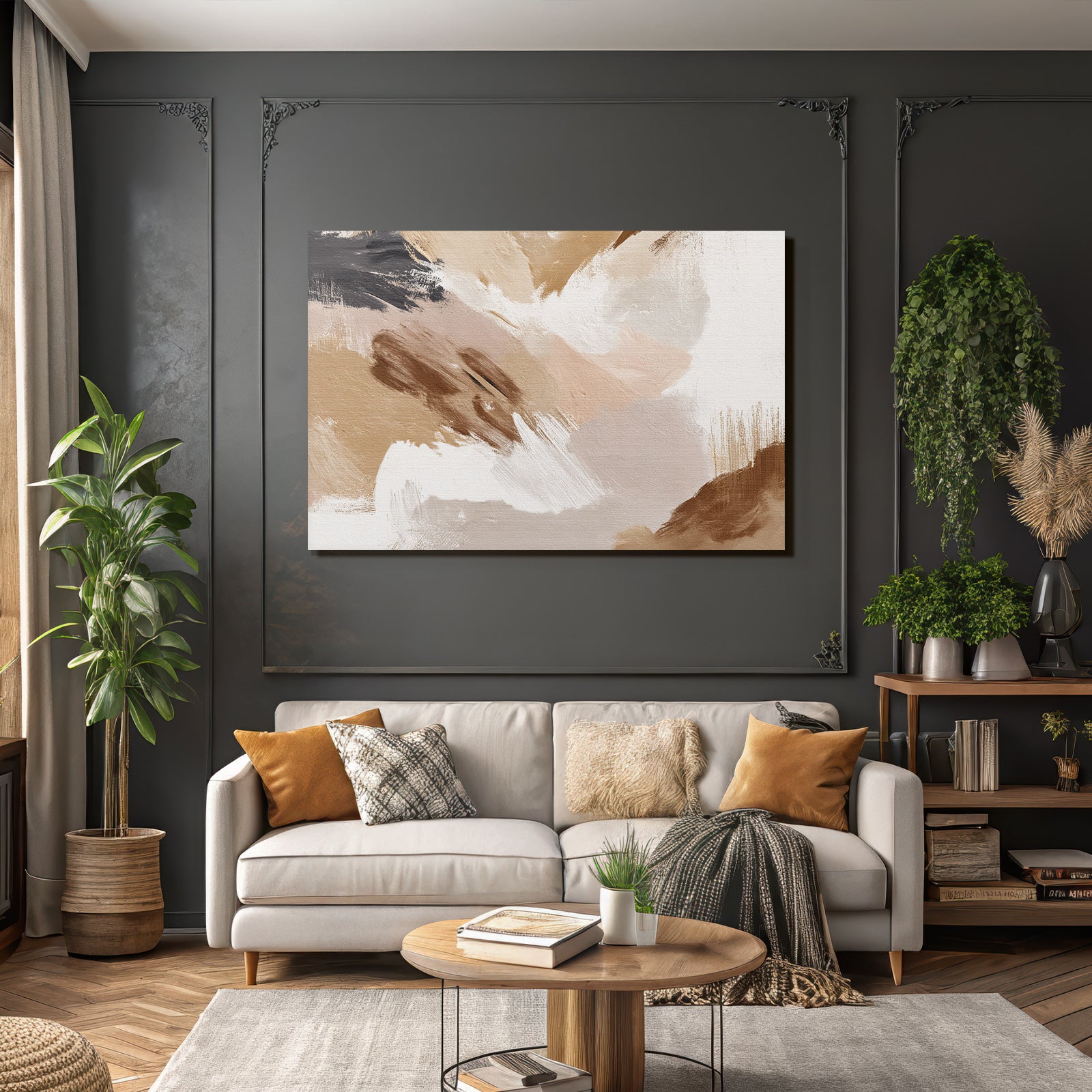 Abstrakte Kunst Mit Pinselstrichen Beige Braun Schwarz