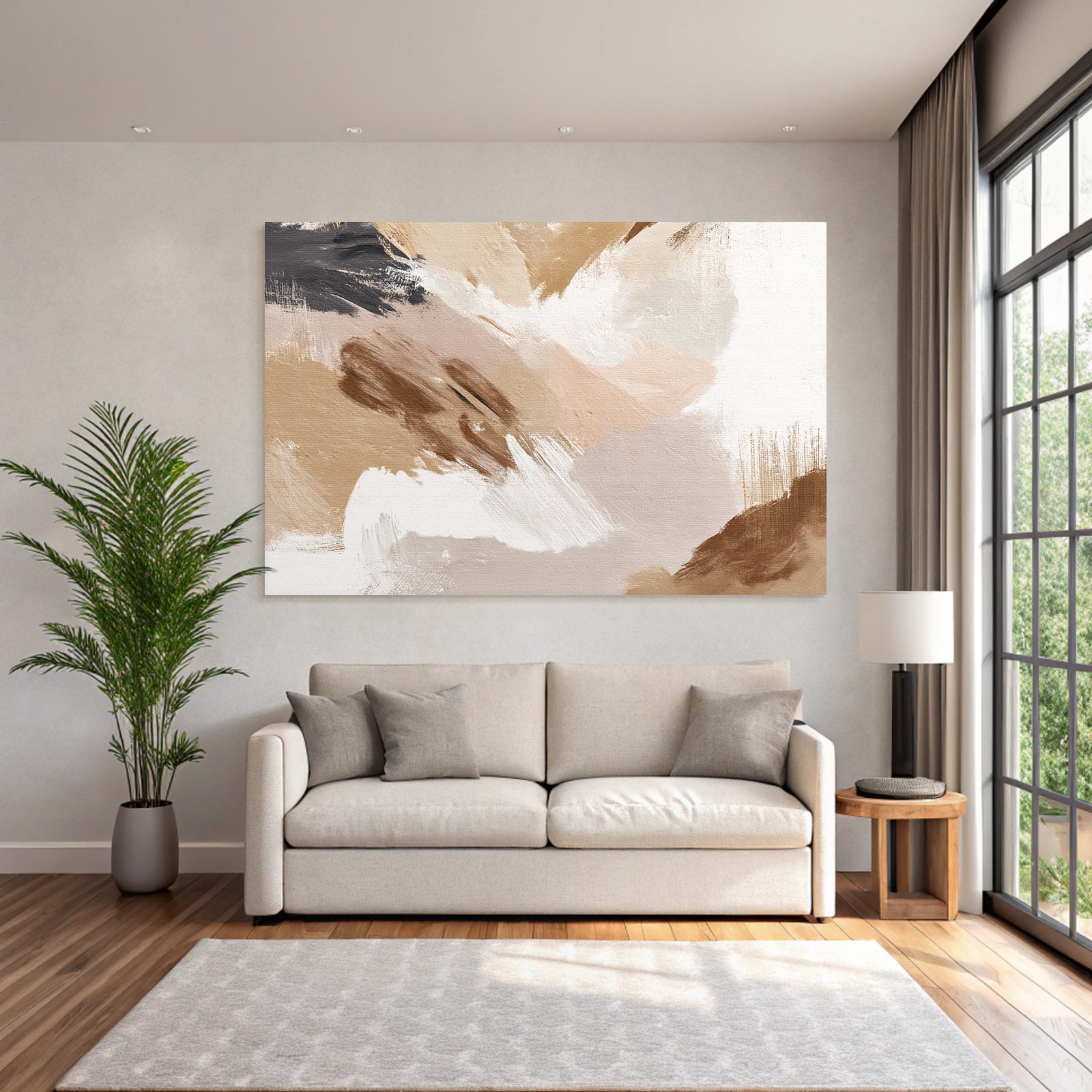 Abstrakte Kunst Mit Pinselstrichen Beige Braun Schwarz