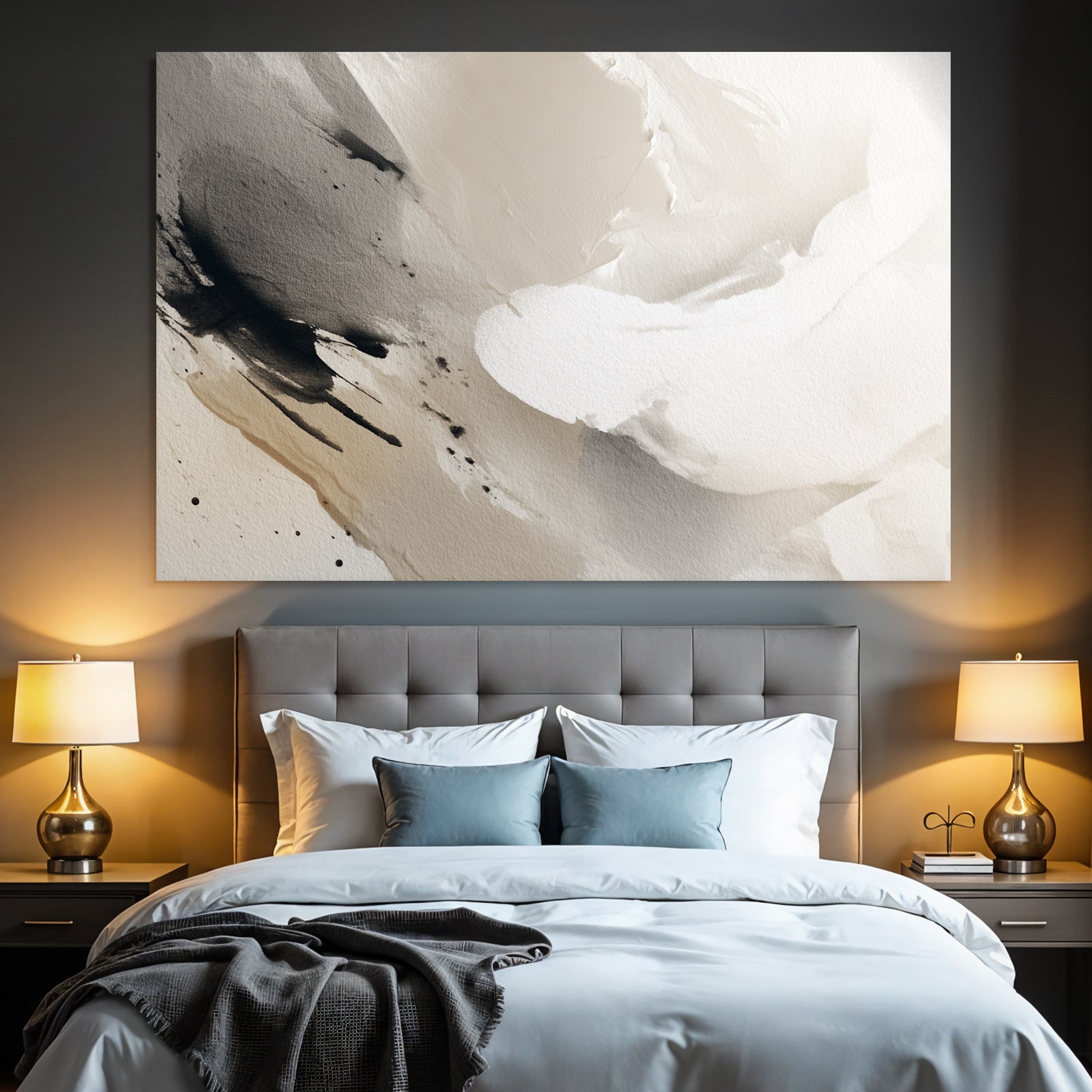 Abstrakte Kunst Sanfte Streifen Schwarz Grau Beige Fluessige Texturen