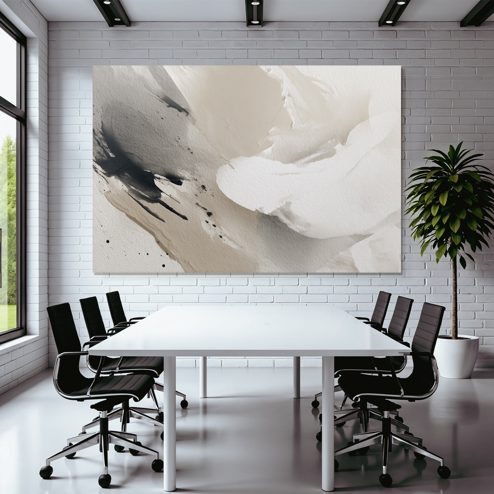 Abstrakte Kunst Sanfte Streifen Schwarz Grau Beige Fluessige Texturen