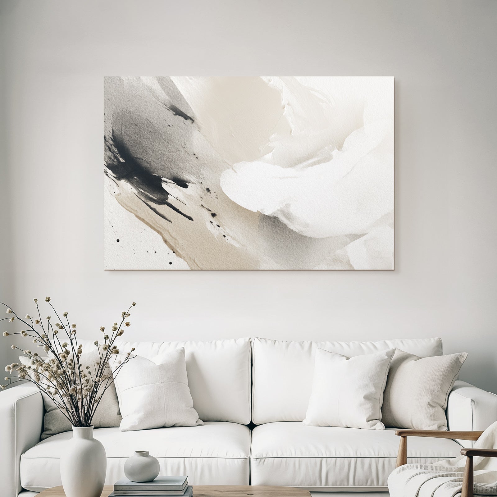Abstrakte Kunst Sanfte Streifen Schwarz Grau Beige Fluessige Texturen